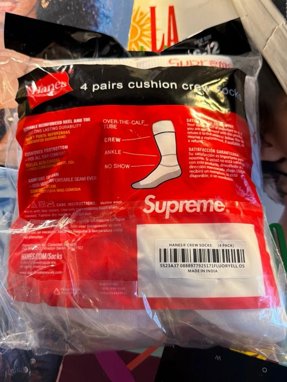 Hanes White Crew Socks with Bold Red Branding - 4 Pack